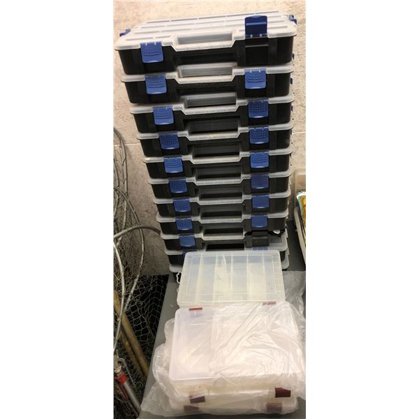 Large group of stackable parts organizers & lure boxes approx. 17 pcs.