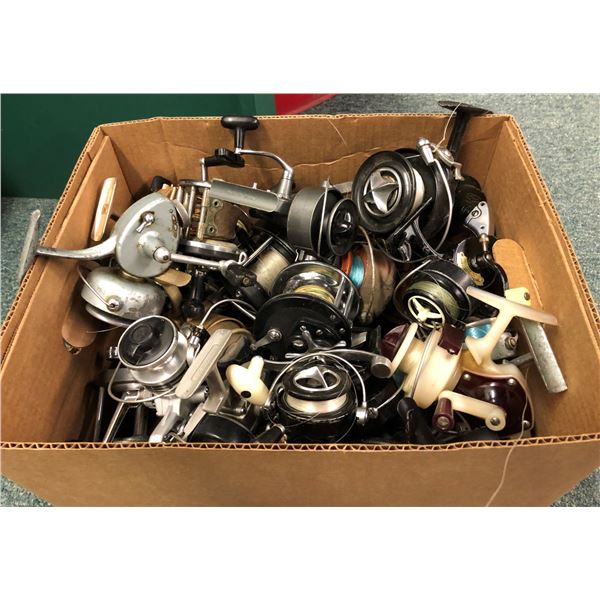 One box full of assorted fishing reels (good usable reels)