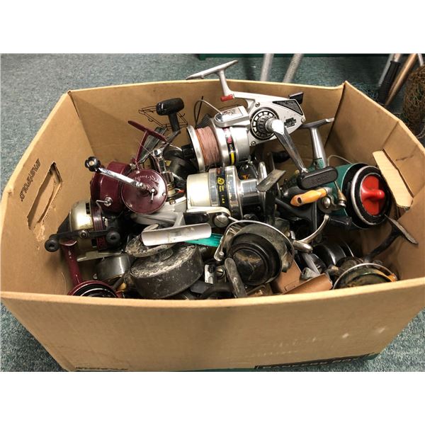 One box full of assorted fishing reels (good usable reels)