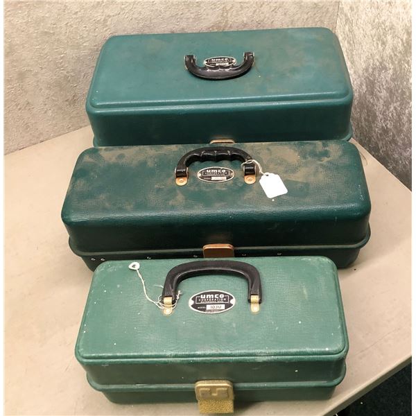 Three Umco vintage fisherman's tackle boxes