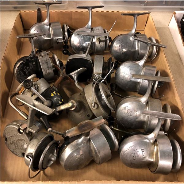 Box of 12 antique spinning reels