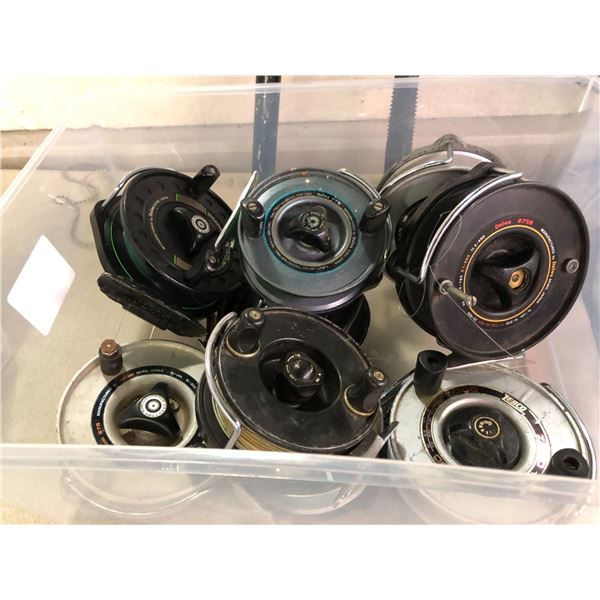 Box of 9 salmon mooching reels (assorted brands)