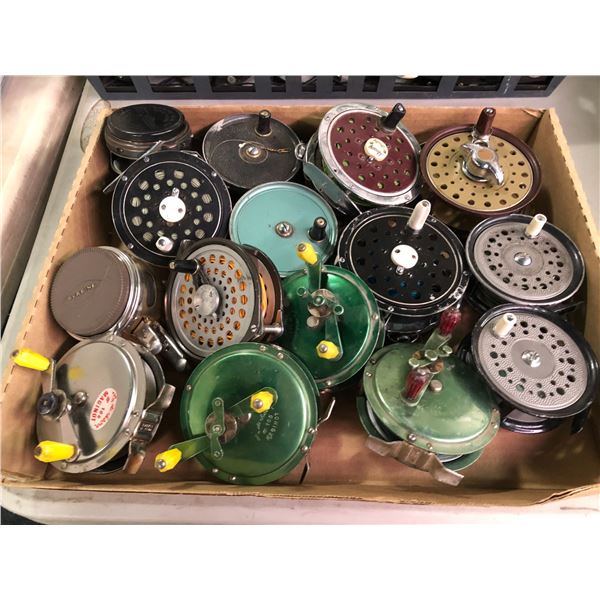 Box of 15 fly fishing reels (assorted brands)