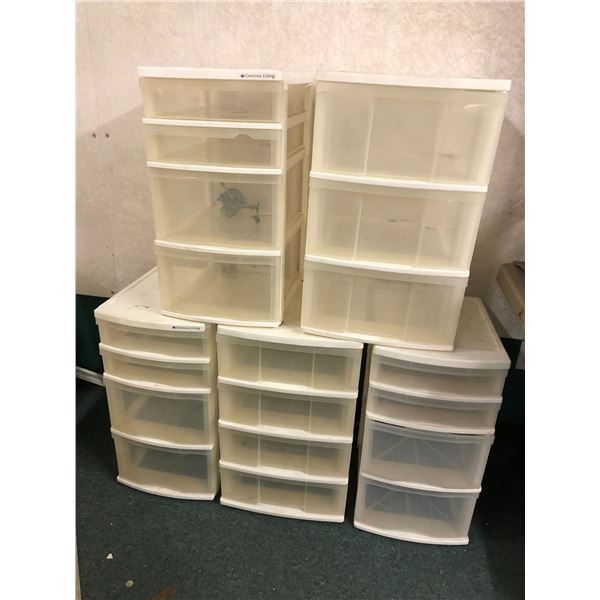 Group of 5 small plastic storage drawer units