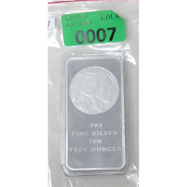 10 Oz. First Nations/Buffalo .999 Silver Bar