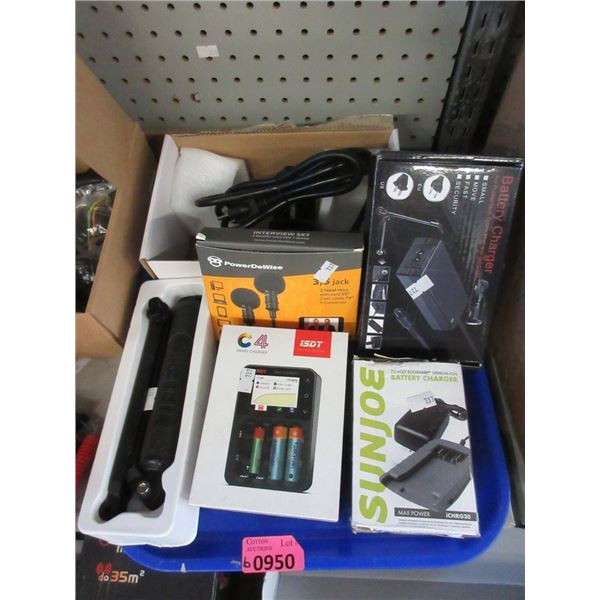 Battery Chargers, Lapel Mic & More