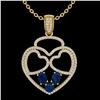 Image 2 : 3 ctw Sapphire & Micro Pave Designer Heart Necklace 14k Yellow Gold - REF-134M5G