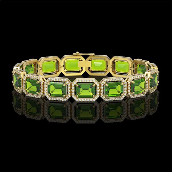 33.37 ctw Peridot & Diamond Micro Pave Halo Bracelet 10k Yellow Gold - REF-405A5N