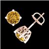 Image 3 : 1.5 ctw Intense Fancy Yellow Diamond Art Deco Earrings 18k Rose Gold - REF-309F3M