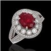 Image 1 : 4.55 ctw Certified Ruby & Diamond Victorian Ring 14K White Gold - REF-143K6Y