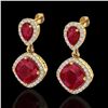 Image 1 : 7 ctw Ruby & Micro Pave VS/SI Diamond Earrings Designer 10k Yellow Gold - REF-118W2H