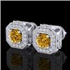 Image 1 : 2.75 ctw Intense Fancy Yellow Diamond Art Deco Earrings 18k White Gold - REF-290N9F
