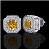 Image 2 : 2.75 ctw Intense Fancy Yellow Diamond Art Deco Earrings 18k White Gold - REF-290N9F