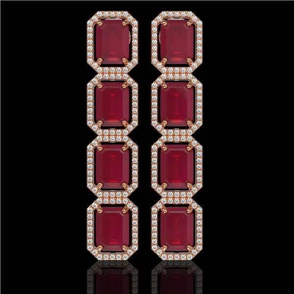 20.59 ctw Ruby & Diamond Micro Pave Halo Earrings 10k Rose Gold - REF-230M9G