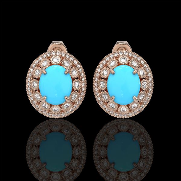 9.21 ctw Turquoise & Diamond Victorian Earrings 14K Rose Gold - REF-266Y4X