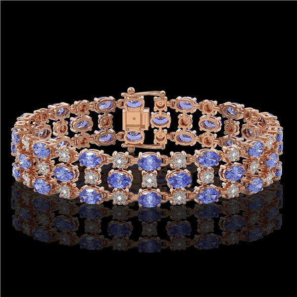 23.9 ctw Tanzanite & Diamond Bracelet 10K Rose Gold - REF-318W2H