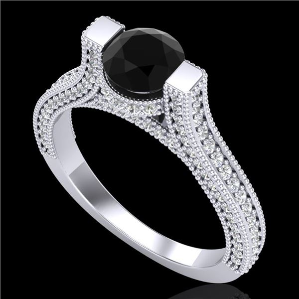 2 ctw Fancy Black Diamond Engagment Micro Pave Ring 18k White Gold - REF-160N2F