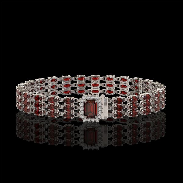 21.51 ctw Garnet & Diamond Bracelet 14K White Gold - REF-318N2F