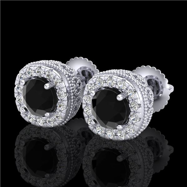 1.69 ctw Fancy Black Diamond Art Deco Stud Earrings 18k White Gold - REF-121Y8X