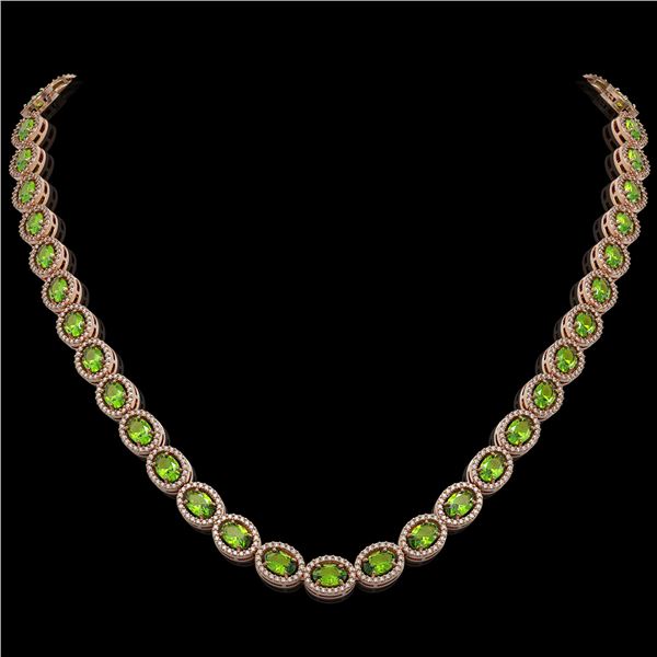 31.1 ctw Peridot & Diamond Micro Pave Halo Necklace 10k Rose Gold - REF-600F2M