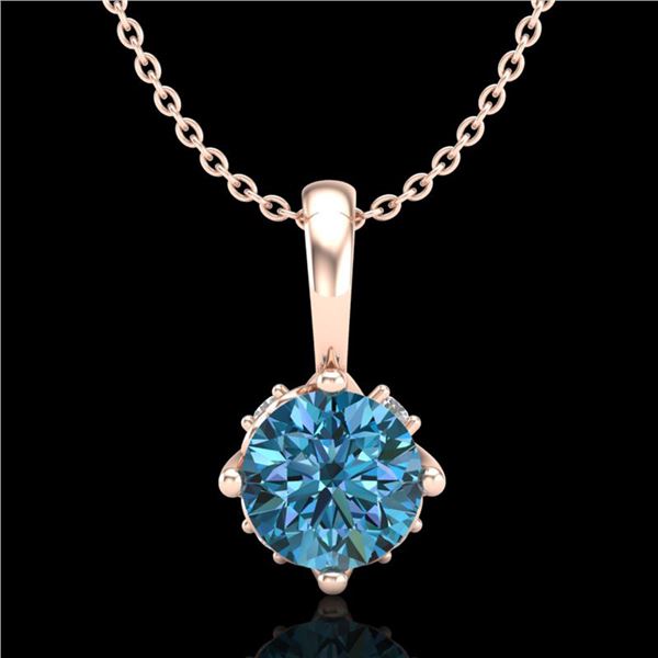 0.62 ctw Fancy Intense Blue Diamond Art Deco Necklace 18k Rose Gold - REF-72K8Y