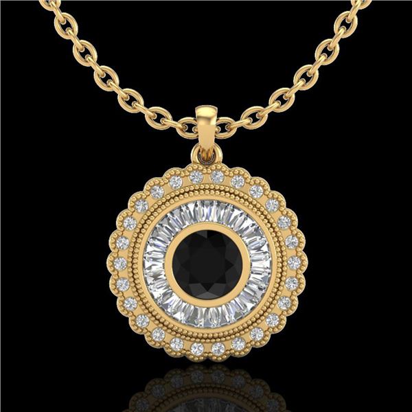 2.11 ctw Fancy Black Diamond Art Deco Stud Necklace 18k Yellow Gold - REF-180A2N