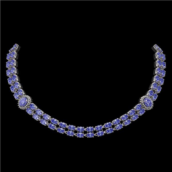 36.19 ctw Tanzanite & Diamond Necklace 14K White Gold - REF-527F3M