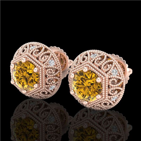 1.31 ctw Intense Fancy Yellow Diamond Art Deco Earrings 18k Rose Gold - REF-149R3K