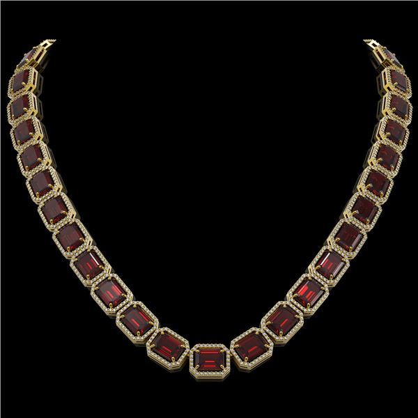 73.44 ctw Garnet & Diamond Micro Pave Halo Necklace 10k Yellow Gold - REF-696A2N