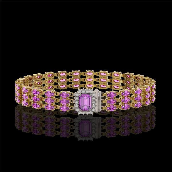 20.93 ctw Amethyst & Diamond Bracelet 14K Yellow Gold - REF-318M2G