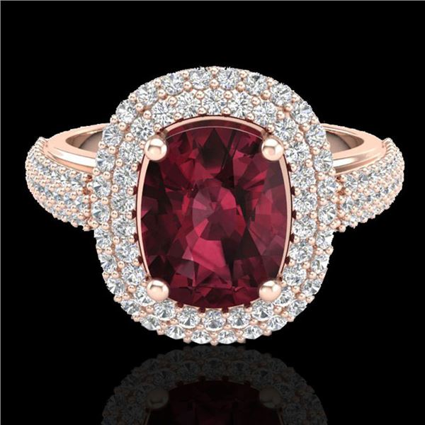 3.10 ctw Garnet & Micro Pave VS/SI Diamond Certified Ring 10k Rose Gold - REF-100X2A