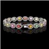 Image 2 : 14.25 ctw Multi Color Sapphire & Diamond Micro Pave Bracelet 10k White Gold - REF-304G5W