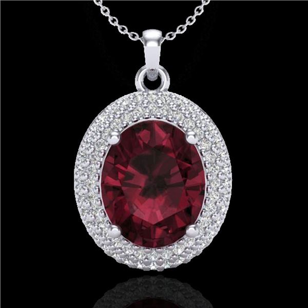 4.50 ctw Garnet & Micro Pave VS/SI Diamond Necklace 18k White Gold - REF-96F5M