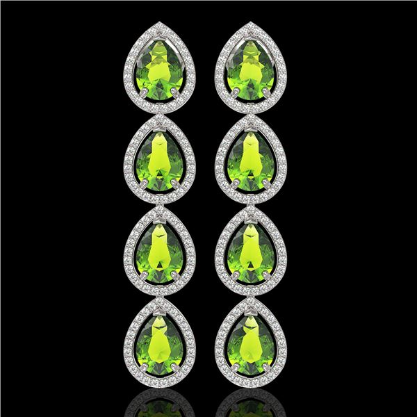 8.4 ctw Peridot & Diamond Micro Pave Halo Earrings 10k White Gold - REF-172H2R