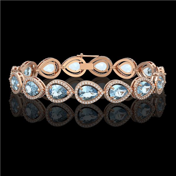 19.55 ctw Sky Topaz & Diamond Micro Pave Halo Bracelet 10k Rose Gold - REF-279K5Y