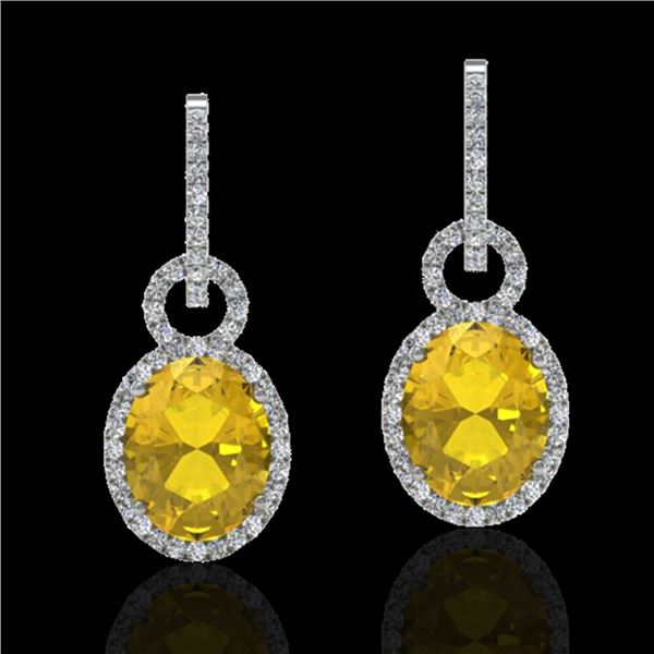 6 ctw Citrine & Micro Pave Halo VS/SI Diamond Earrings 14k White Gold - REF-98H2R