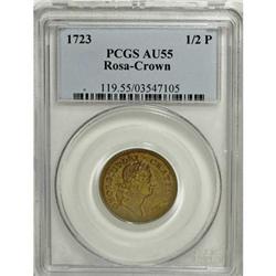 1723 Rosa Americana Halfpenny, Crown AU55 PCGS