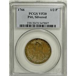 1766 1/2P Pitt Halfpenny, Silvered VF20 PCGS