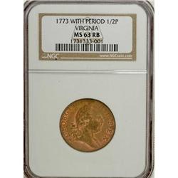 1773 1/2P Virginia Halfpenny, Period MS63 Red