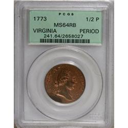 1773 1/2P Virginia Halfpenny, Period MS64 Red