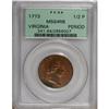 Image 1 : 1773 1/2P Virginia Halfpenny, Period MS64 Red