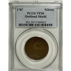 1787 COPPER New Jersey Copper, Outlined Shield