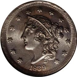 1839 1C Silly Head MS65 Brown NGC