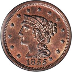 1855 1C Knob on Ear MS65 Red and Brown PCGS