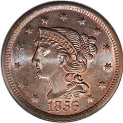1856 1C Slanted 5 MS66 Brown PCGS