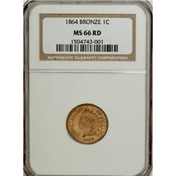1864 1C Bronze No L MS66 Red NGC