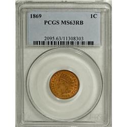 1869 1C MS63 Red and Brown PCGS