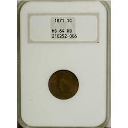 1871 1C MS64 Red and Brown NGC