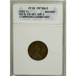1922 No D 1C Strong Reverse VF20 Details ANACS