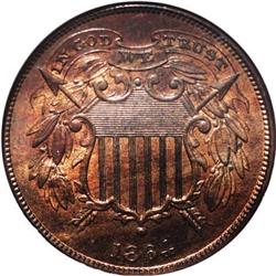 1864 2C Small Motto MS65 Red and Brown NGC